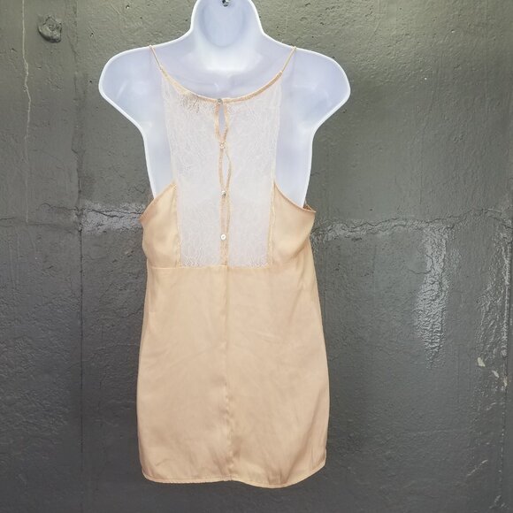 Zara Halter Tank Top Sz M Spaghetti Strap Lace Peach MoP Buttons Satin Coquette - Picture 4 of 11